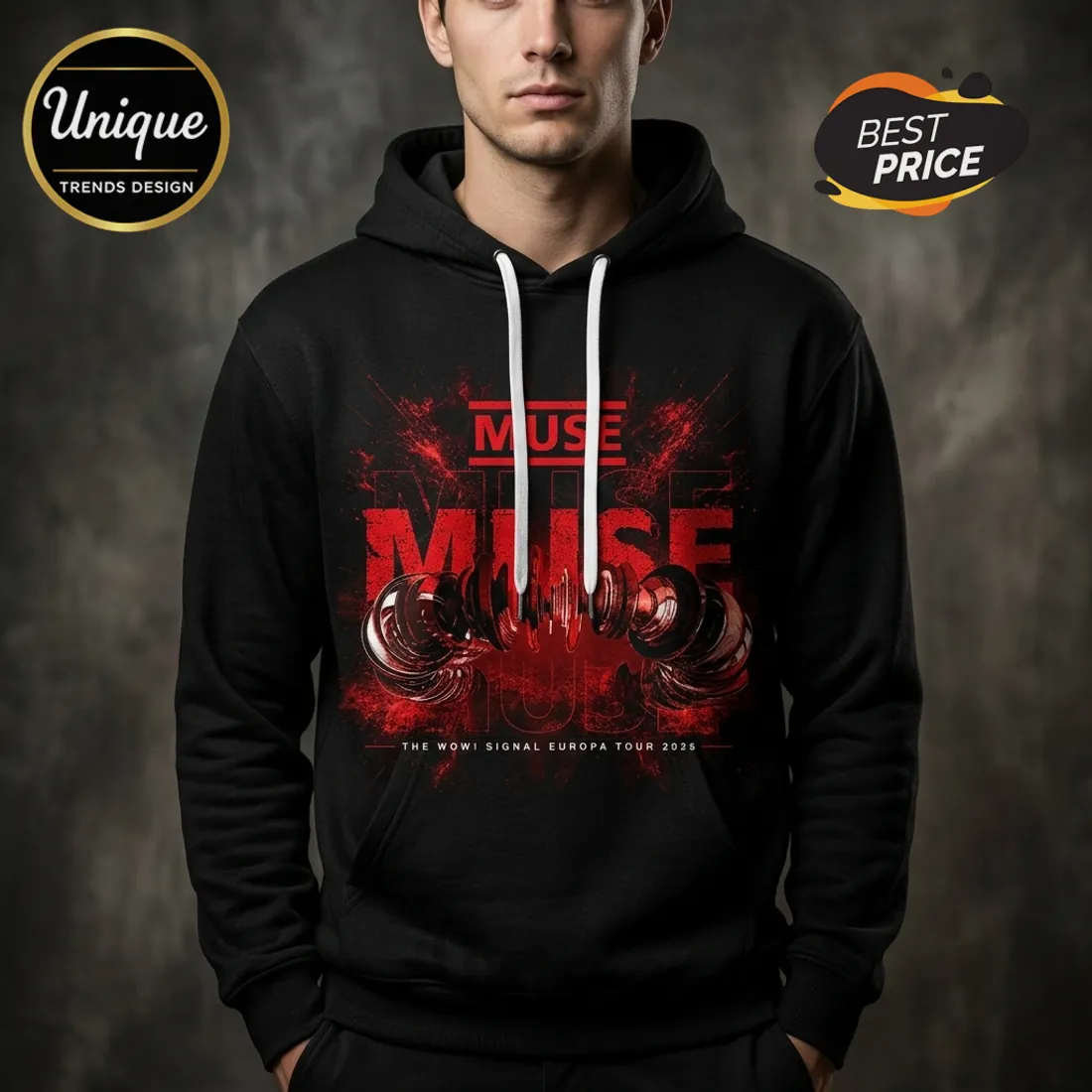 Muse The Wow Signal Europa Tour 2026 Black Pullover Hoodie Muse The Wow Signal Europa Tour 2026 Black Pullover Hoodie