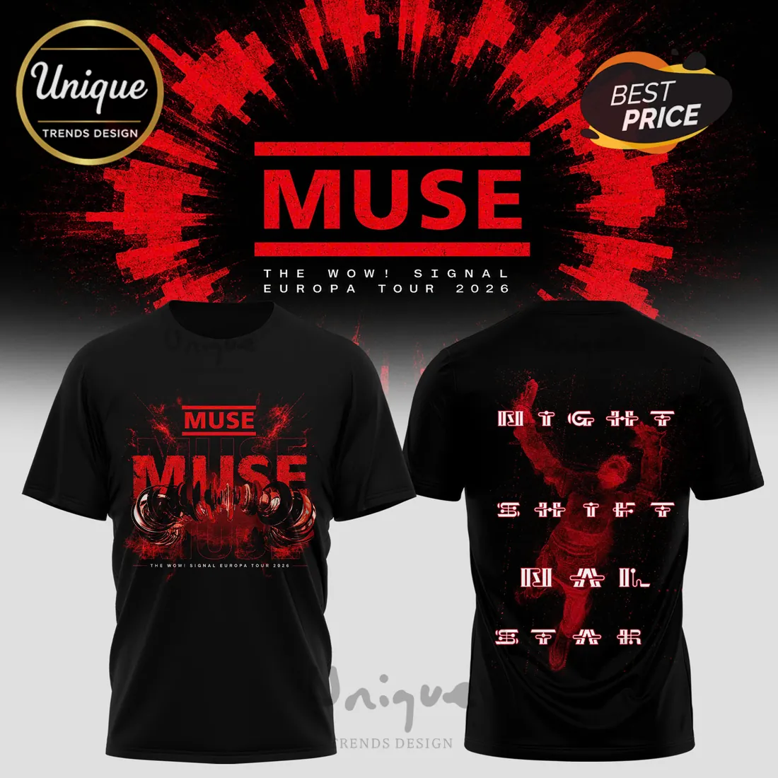Muse The Wow Signal Europa Tour 2026 Black Pullover Hoodie Muse The Wow Signal Europa Tour 2026 Black Pullover Hoodie
