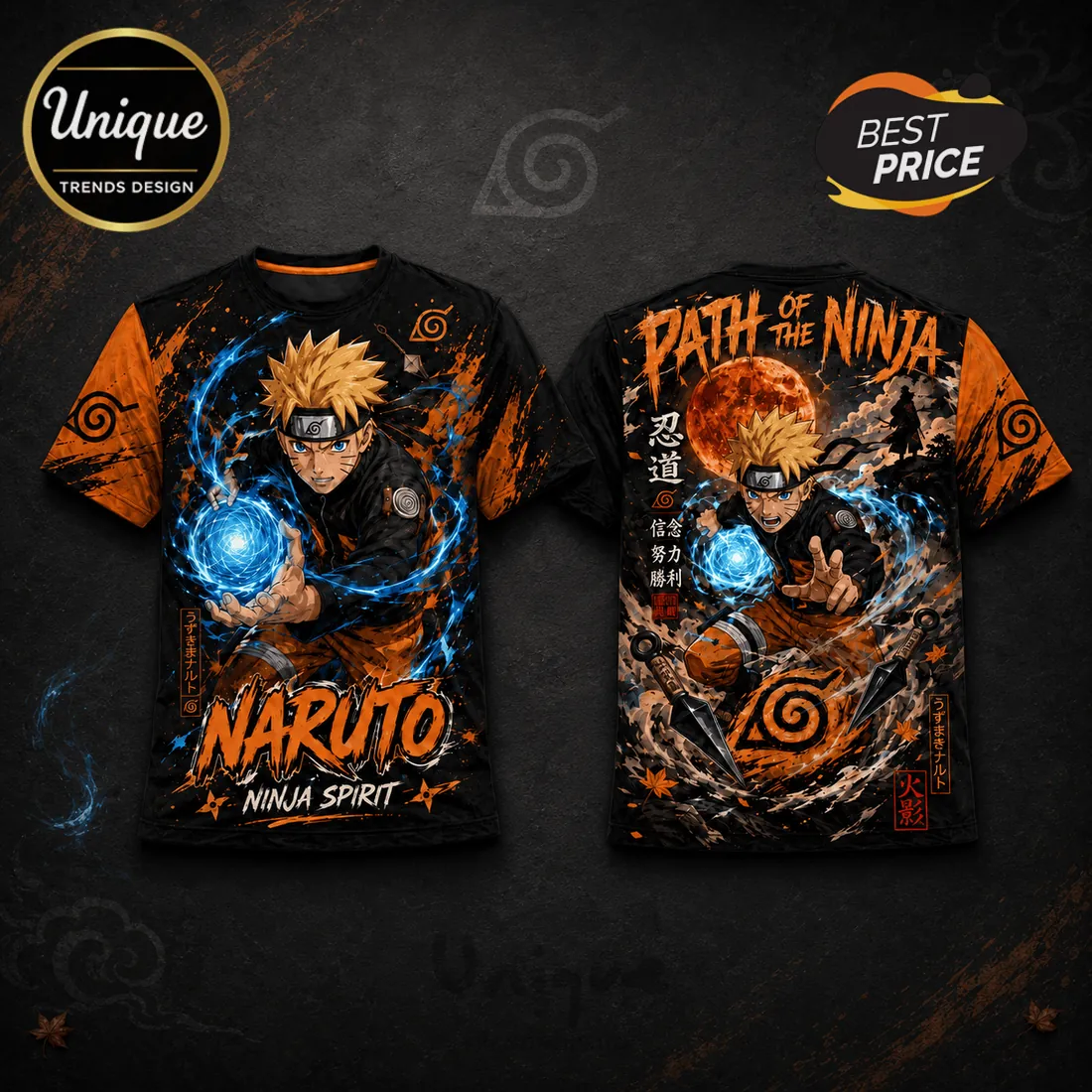 Naruto Uzumaki Ninja Spirit Black T-Shirt Naruto Uzumaki Ninja Spirit Black T-Shirt