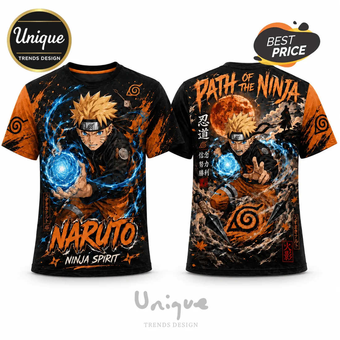 Naruto Uzumaki Ninja Spirit Black T-Shirt Naruto Uzumaki Ninja Spirit Black T-Shirt