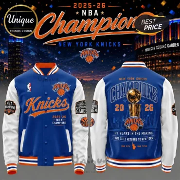 New York Knicks 2025-26 NBA Champions Blue and White  Varsity Jacket