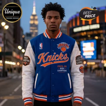 New York Knicks 2025-26 NBA Champions Blue and White  Varsity Jacket