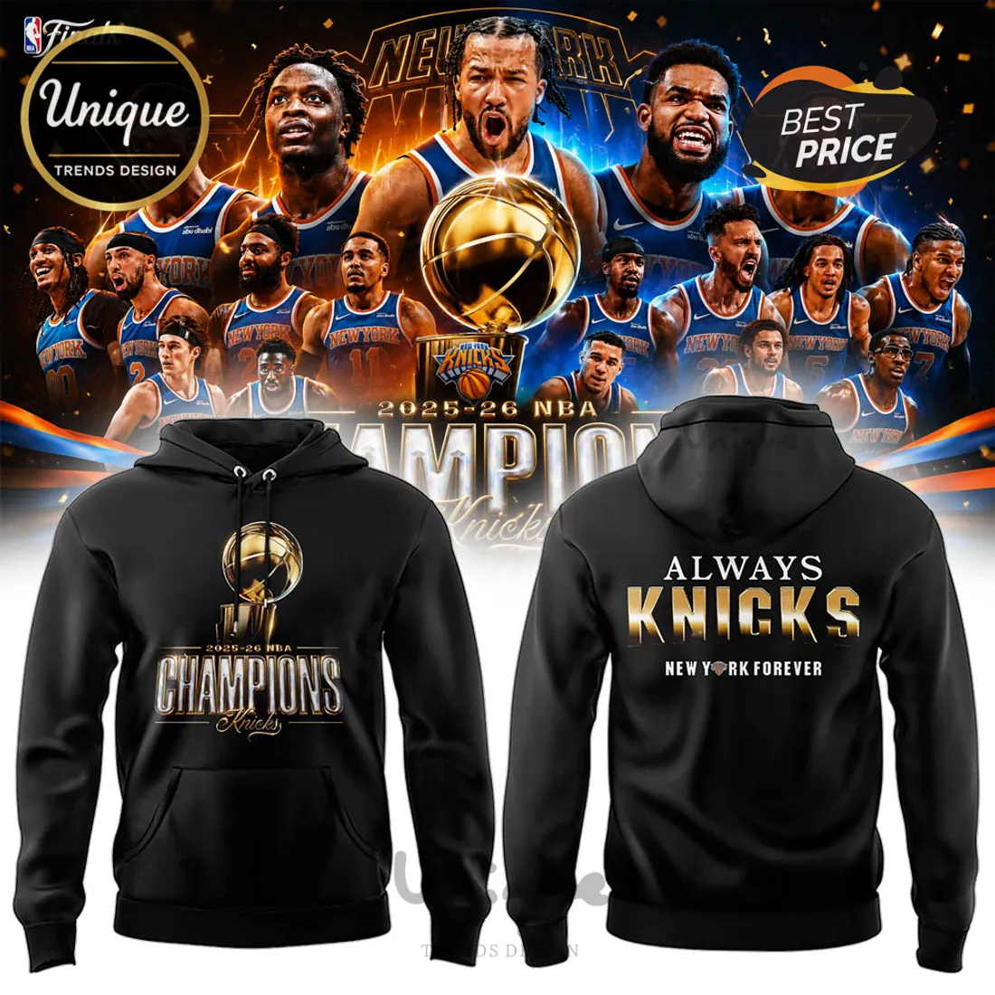 New York Knicks 2025-26 NBA Champions Commemorative Black Hoodie New York Knicks 2025-26 NBA Champions Commemorative Black Hoodie