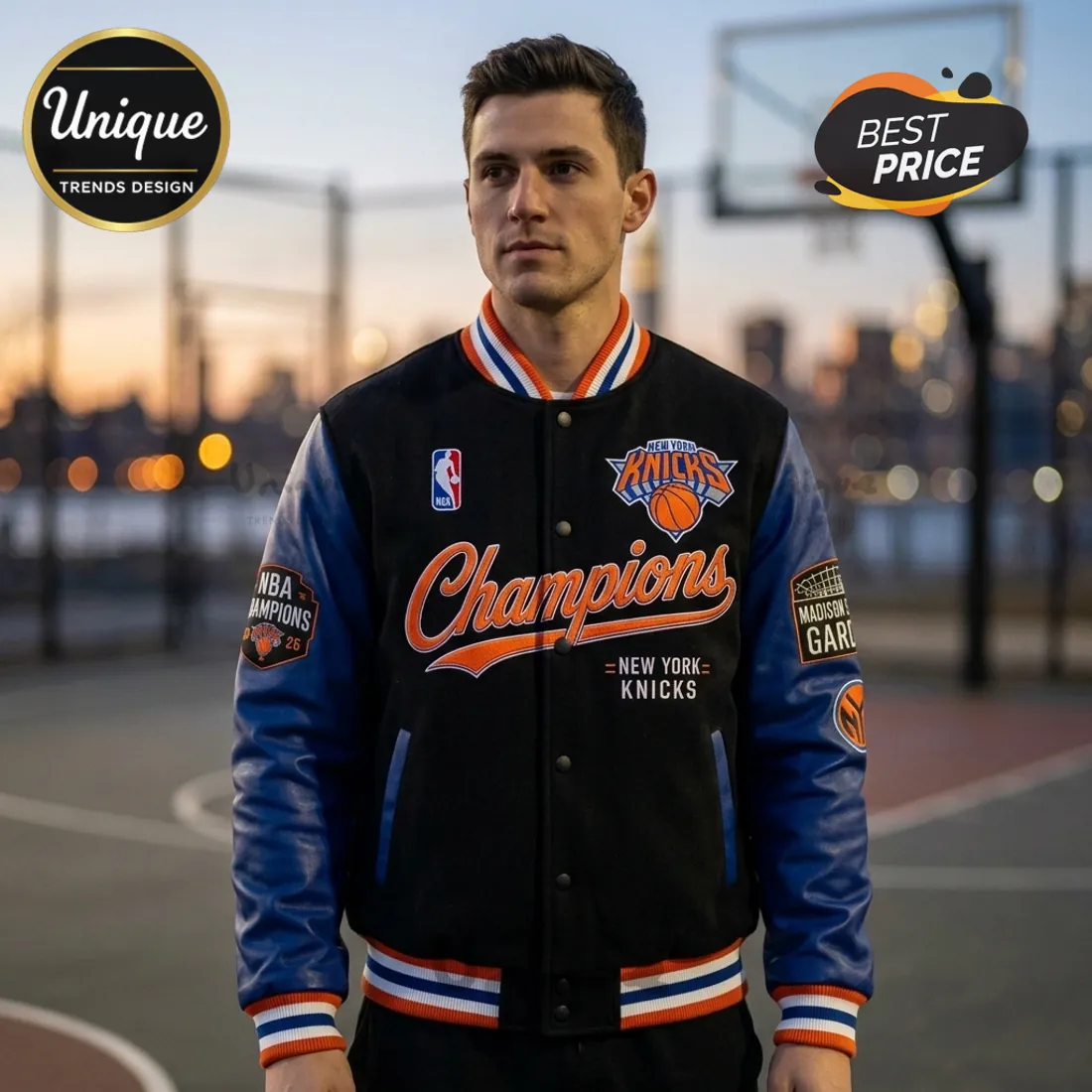 New York Knicks 2025-26 NBA Champions Logo Baseball Jacket New York Knicks 2025-26 NBA Champions Logo Baseball Jacket
