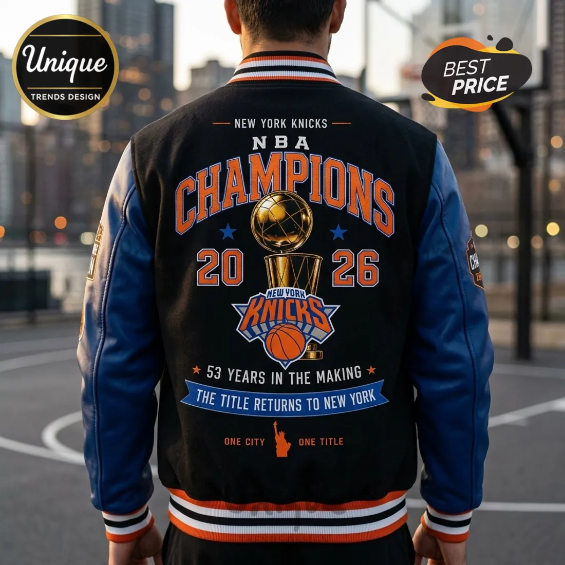 New York Knicks 2025-26 NBA Champions Logo Baseball Jacket New York Knicks 2025-26 NBA Champions Logo Baseball Jacket