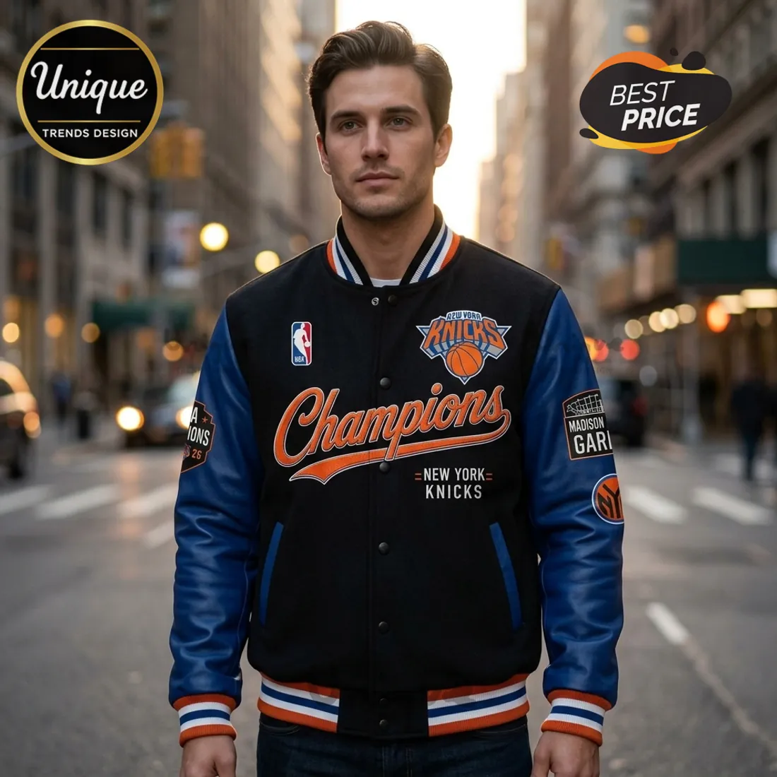 New York Knicks 2025-26 NBA Champions Logo Baseball Jacket New York Knicks 2025-26 NBA Champions Logo Baseball Jacket