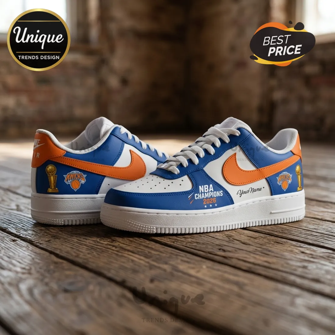 New York Knicks 2026 NBA Champions Custom Air Force 1 Sneakers New York Knicks 2026 NBA Champions Custom Air Force 1 Sneakers