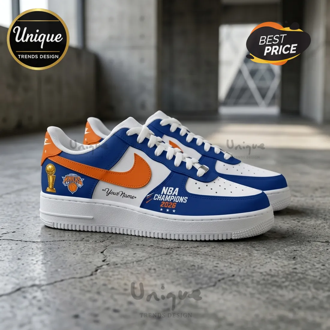 New York Knicks 2026 NBA Champions Custom Air Force 1 Sneakers New York Knicks 2026 NBA Champions Custom Air Force 1 Sneakers