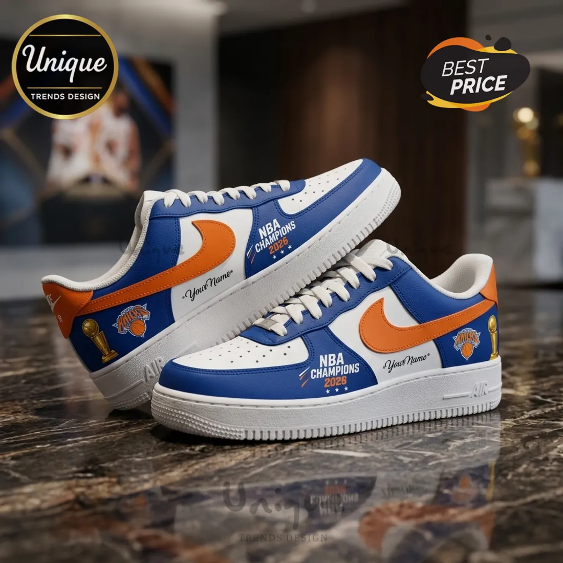 New York Knicks 2026 NBA Champions Custom Air Force 1 Sneakers New York Knicks 2026 NBA Champions Custom Air Force 1 Sneakers
