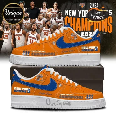 New York Knicks 2026 NBA Champions Orange Custom Leather Air Force 1 Sneakers