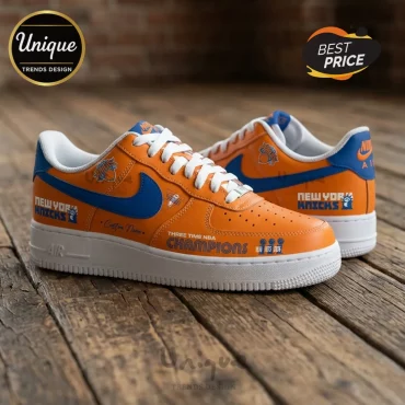 New York Knicks 2026 NBA Champions Orange Custom Leather Air Force 1 Sneakers