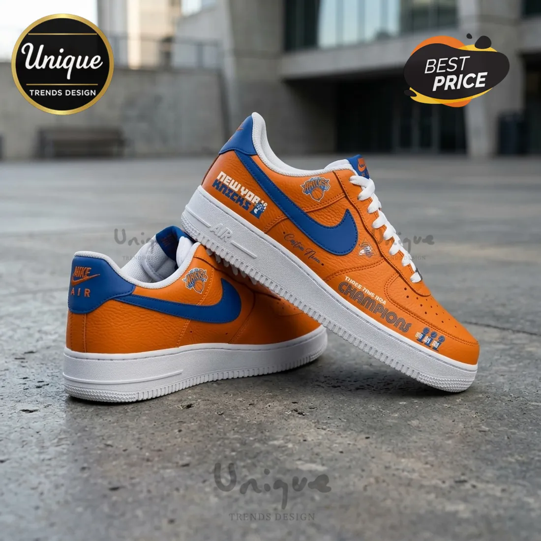 New York Knicks 2026 NBA Champions Orange Custom Leather Air Force 1 Sneakers New York Knicks 2026 NBA Champions Orange Custom Leather Air Force 1 Sneakers