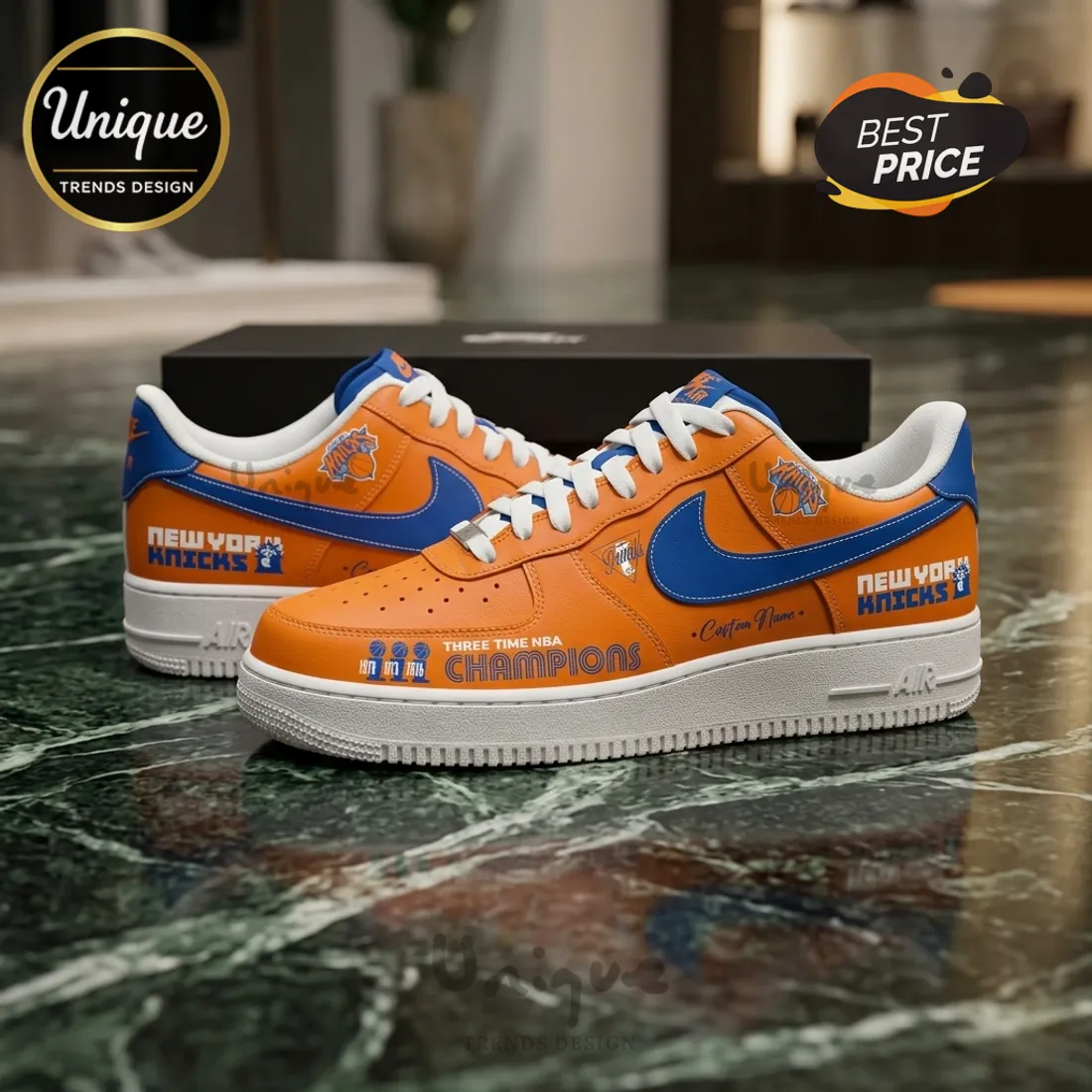 New York Knicks 2026 NBA Champions Orange Custom Leather Air Force 1 Sneakers New York Knicks 2026 NBA Champions Orange Custom Leather Air Force 1 Sneakers