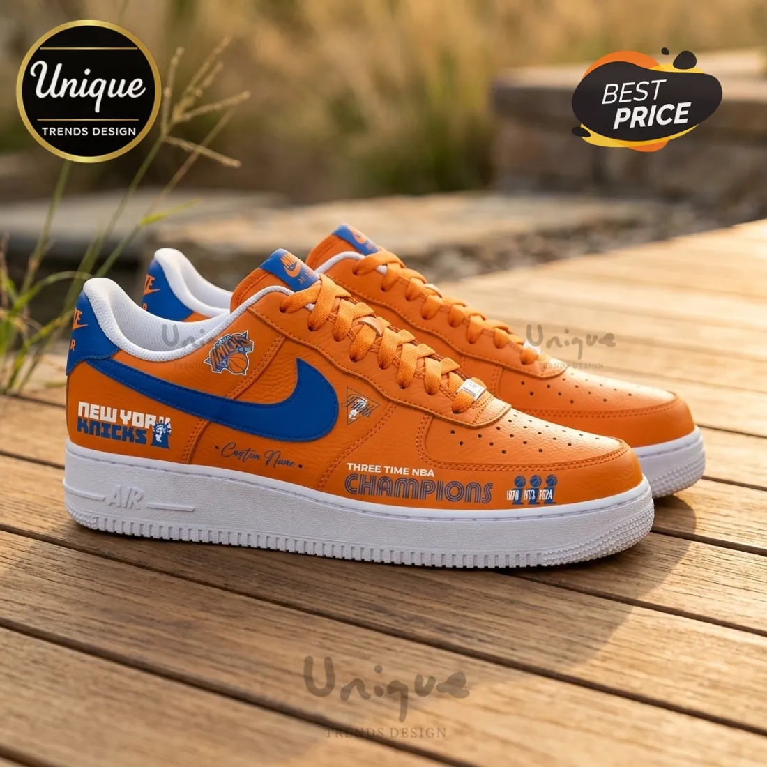 New York Knicks 2026 NBA Champions Orange Custom Leather Air Force 1 Sneakers New York Knicks 2026 NBA Champions Orange Custom Leather Air Force 1 Sneakers
