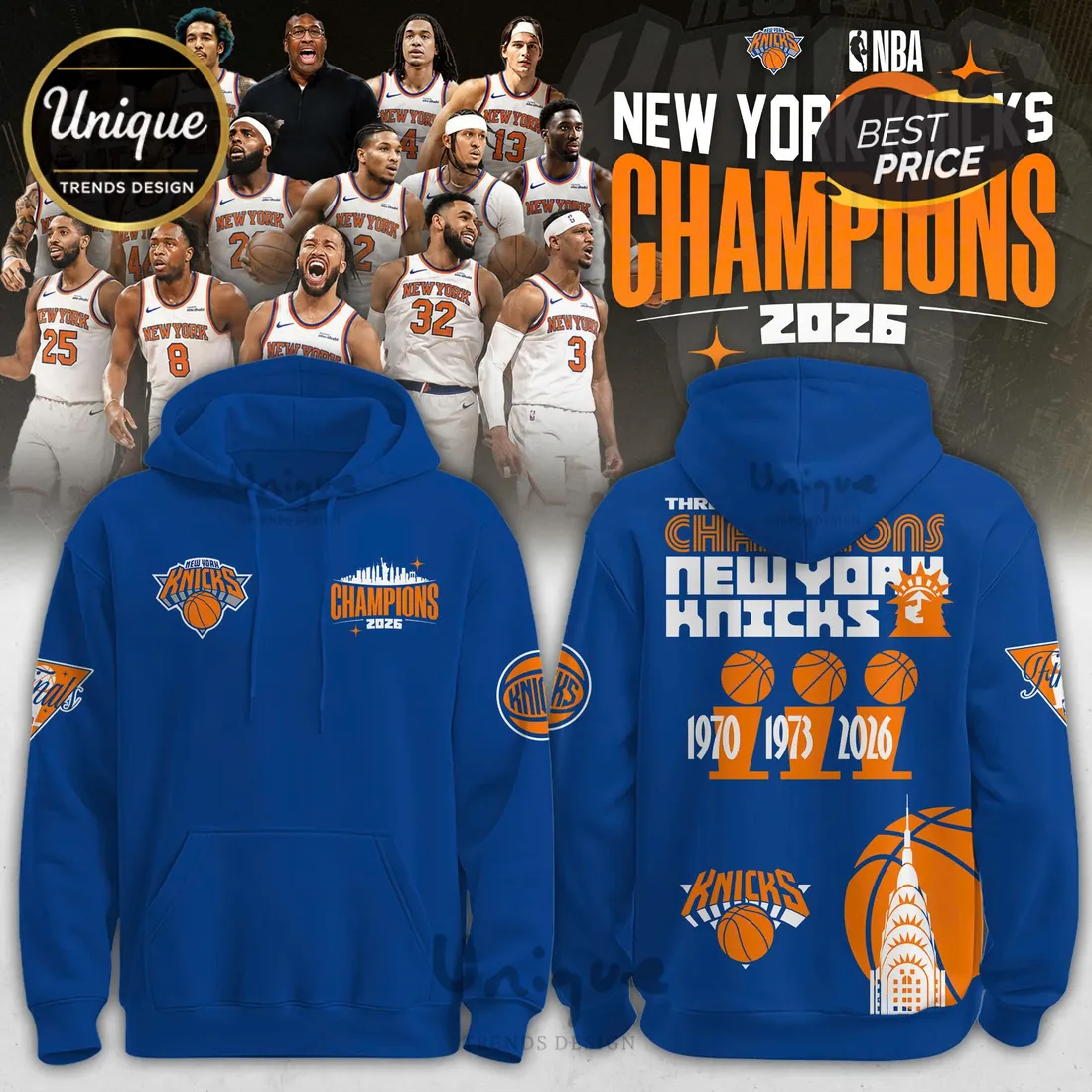 New York Knicks 2026 NBA Champions Royal Blue Hoodie New York Knicks 2026 NBA Champions Royal Blue Hoodie