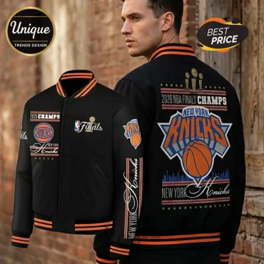 New York Knicks 2026 NBA Finals Champions Black Varsity Jacket