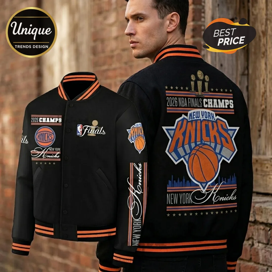 New York Knicks 2026 NBA Finals Champions Black Varsity Jacket New York Knicks 2026 NBA Finals Champions Black Varsity Jacket