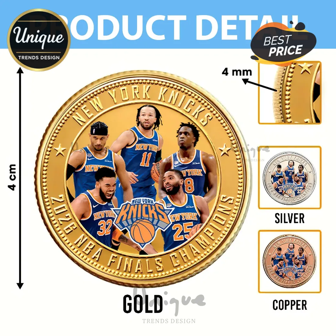 New York Knicks 2026 NBA Finals Champions Gold Plated Commemorative Coin New York Knicks 2026 NBA Finals Champions Gold Plated Commemorative Coin