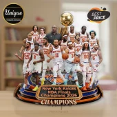 New York Knicks 2026 NBA championship commemorative resin figurine featuring team players, coach, and gold trophy.!