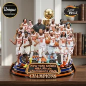 New York Knicks 2026 NBA Finals champions collectible trophy display with miniature player figures and gold basketball.!