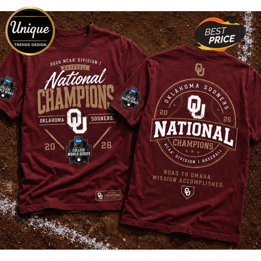 Oklahoma Sooners 2026 NCAA Baseball National Champions Maroon T-Shirt Oklahoma Sooners 2026 NCAA Baseball National Champions Maroon T-Shirt