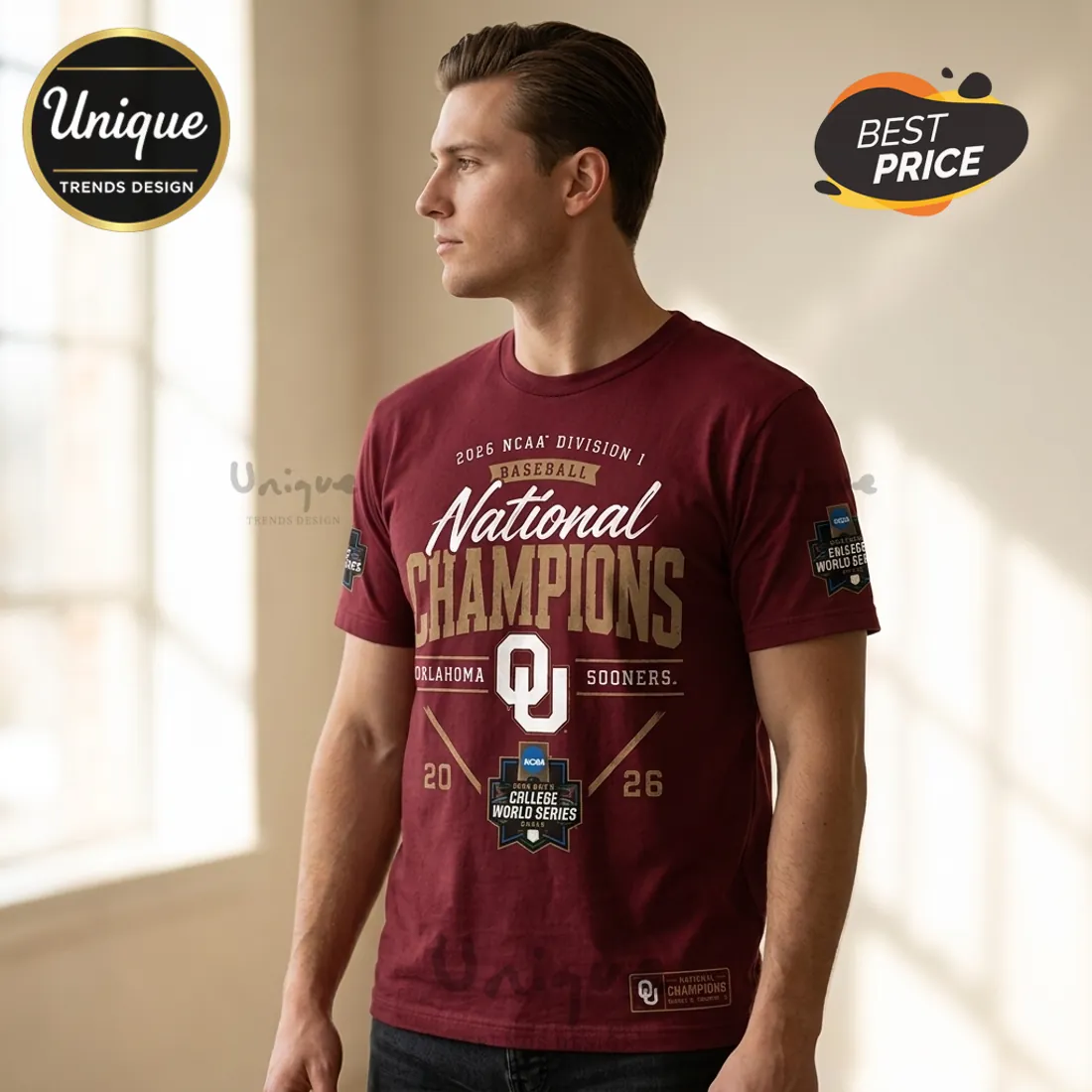 Oklahoma Sooners 2026 NCAA Baseball National Champions Maroon T-Shirt Oklahoma Sooners 2026 NCAA Baseball National Champions Maroon T-Shirt