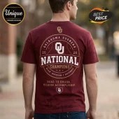 Maroon cotton t-shirt featuring Oklahoma Sooners 2026 National Champions NCAA Division I Baseball graphic on the back.!