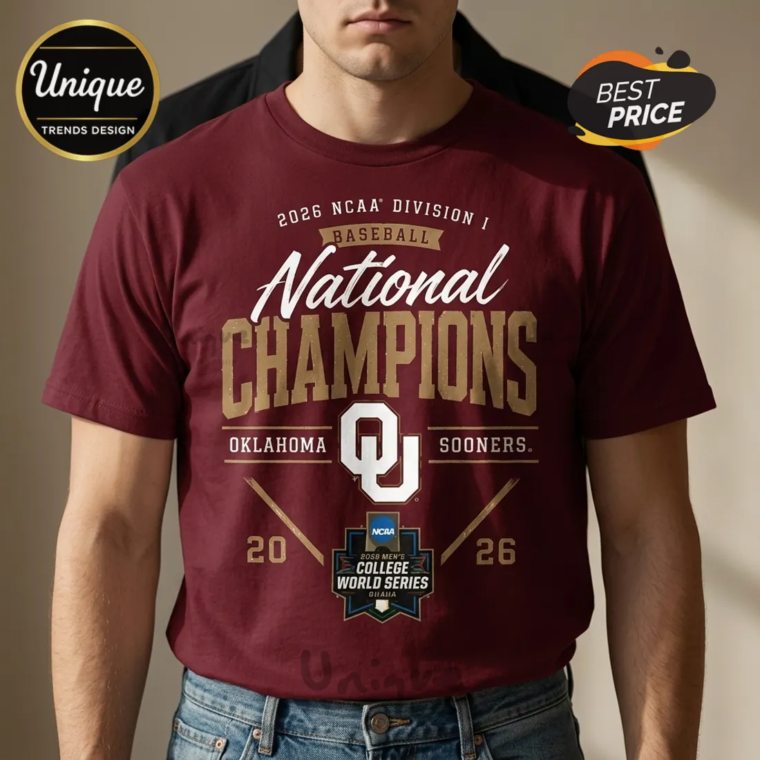 Oklahoma Sooners 2026 NCAA Baseball National Champions Maroon T-Shirt Oklahoma Sooners 2026 NCAA Baseball National Champions Maroon T-Shirt