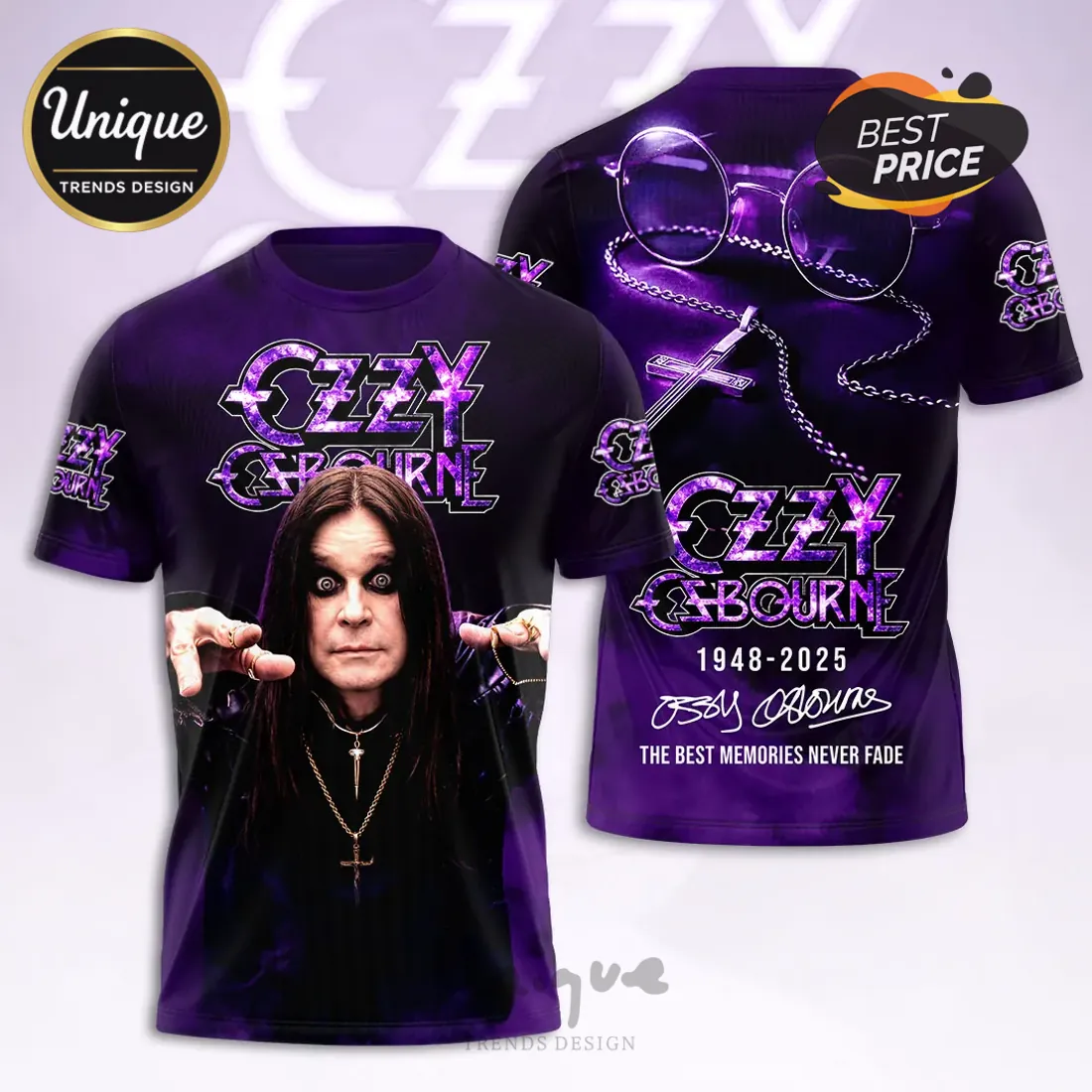Ozzy Osbourne 1948-2025 Tribute Purple Casual T-Shirt Ozzy Osbourne 1948-2025 Tribute Purple Casual T-Shirt