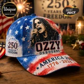 Ozzy Osbourne baseball cap with American flag print, 250 years of freedom text, and 1776-2026 date on the brim.!