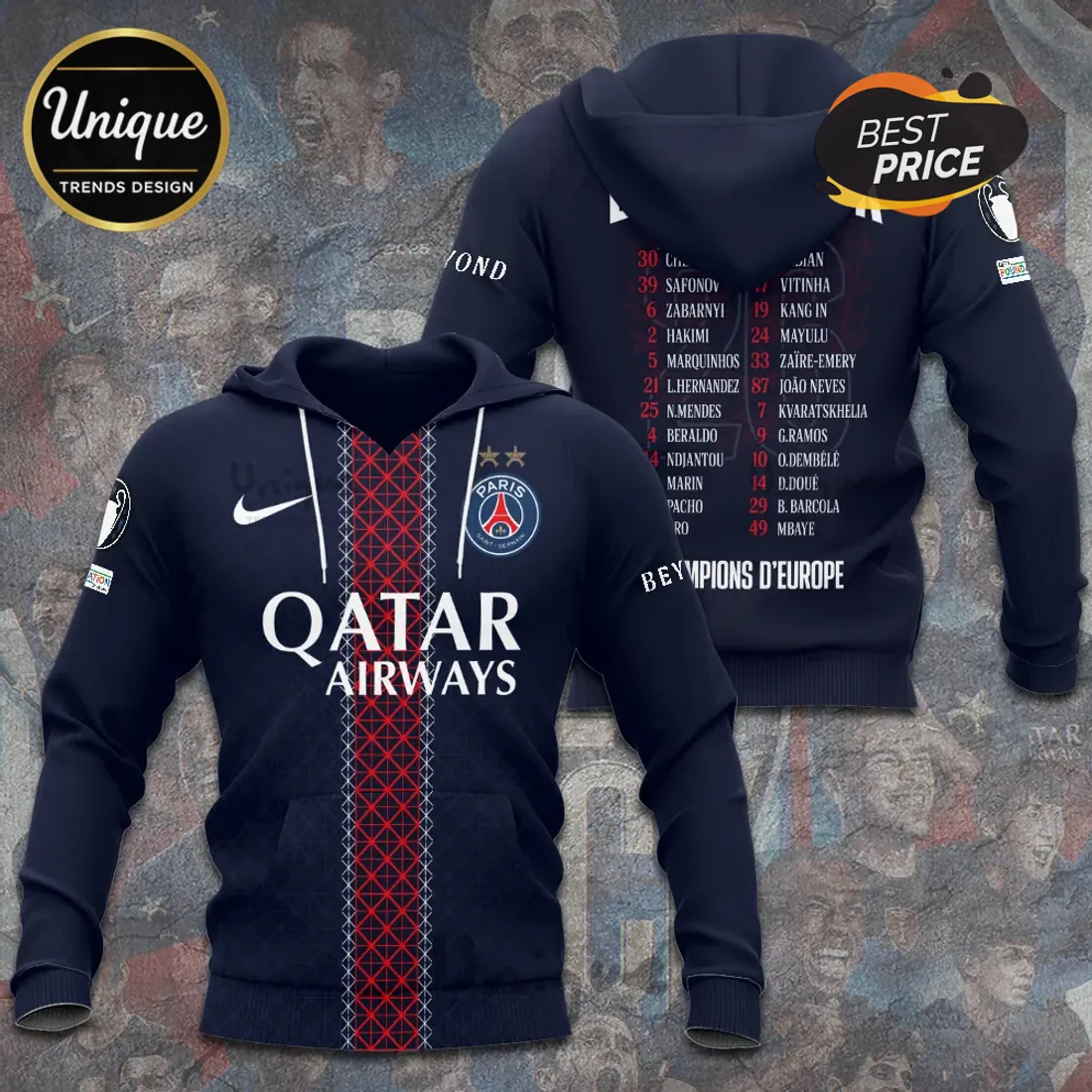 Paris Saint-Germain 2025 Champions League Roster Hoodie Paris Saint-Germain 2025 Champions League Roster Hoodie