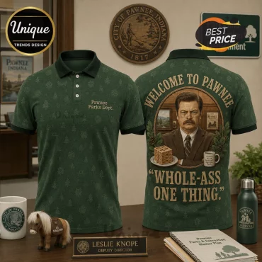 Parks and Recreation Ron Swanson Green Forest Polo Shirt
