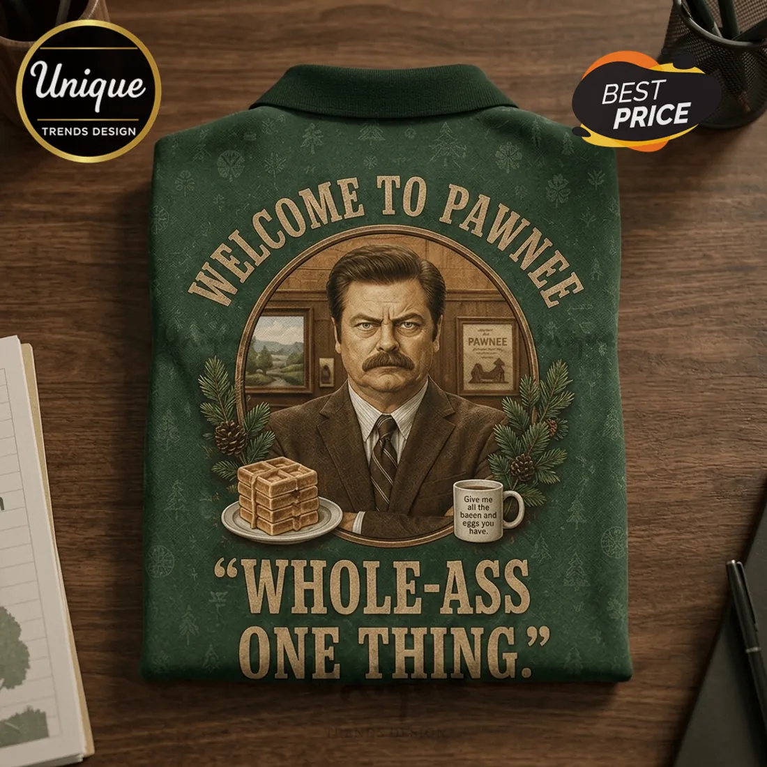 Parks and Recreation Ron Swanson Green Forest Polo Shirt Parks and Recreation Ron Swanson Green Forest Polo Shirt