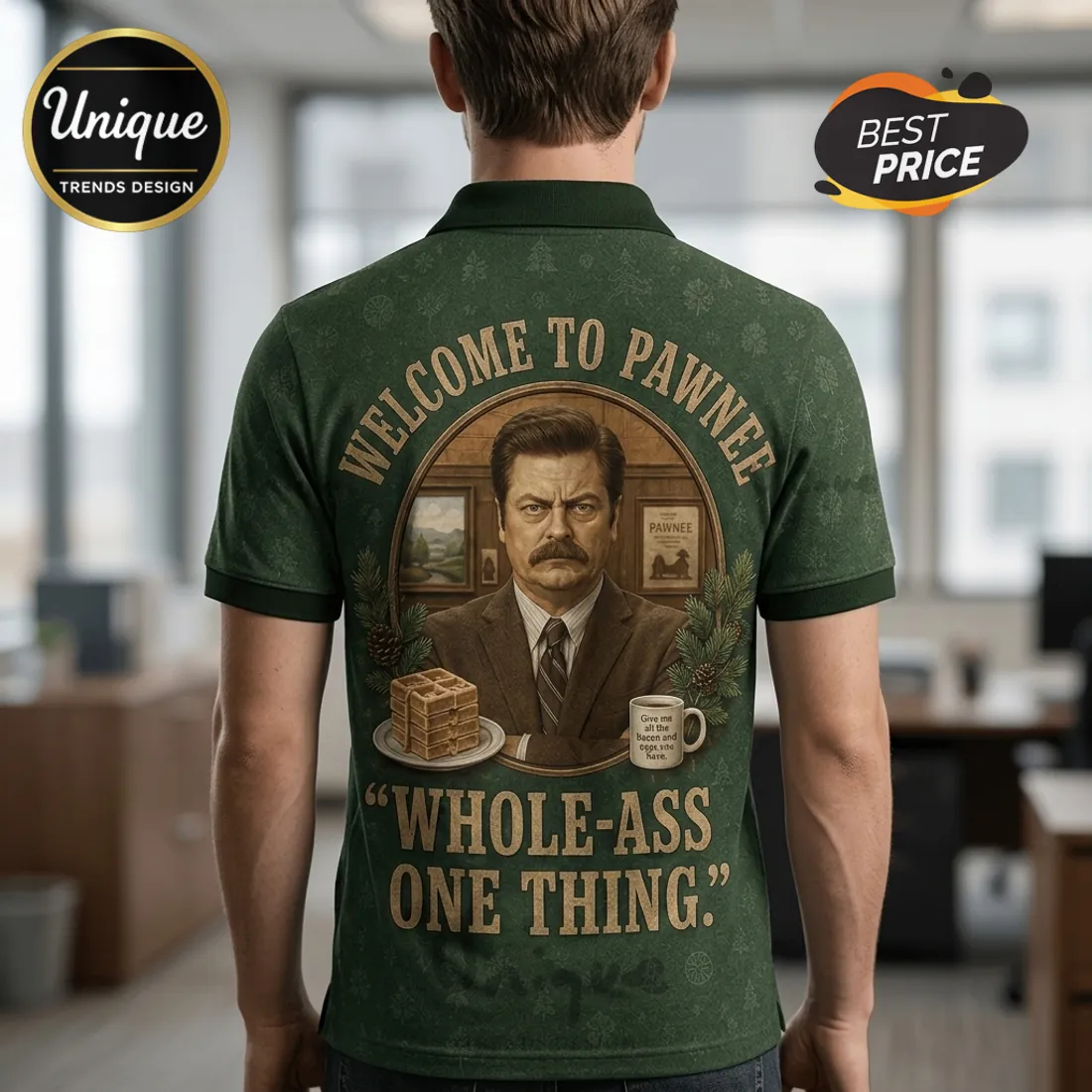 Parks and Recreation Ron Swanson Green Forest Polo Shirt Parks and Recreation Ron Swanson Green Forest Polo Shirt