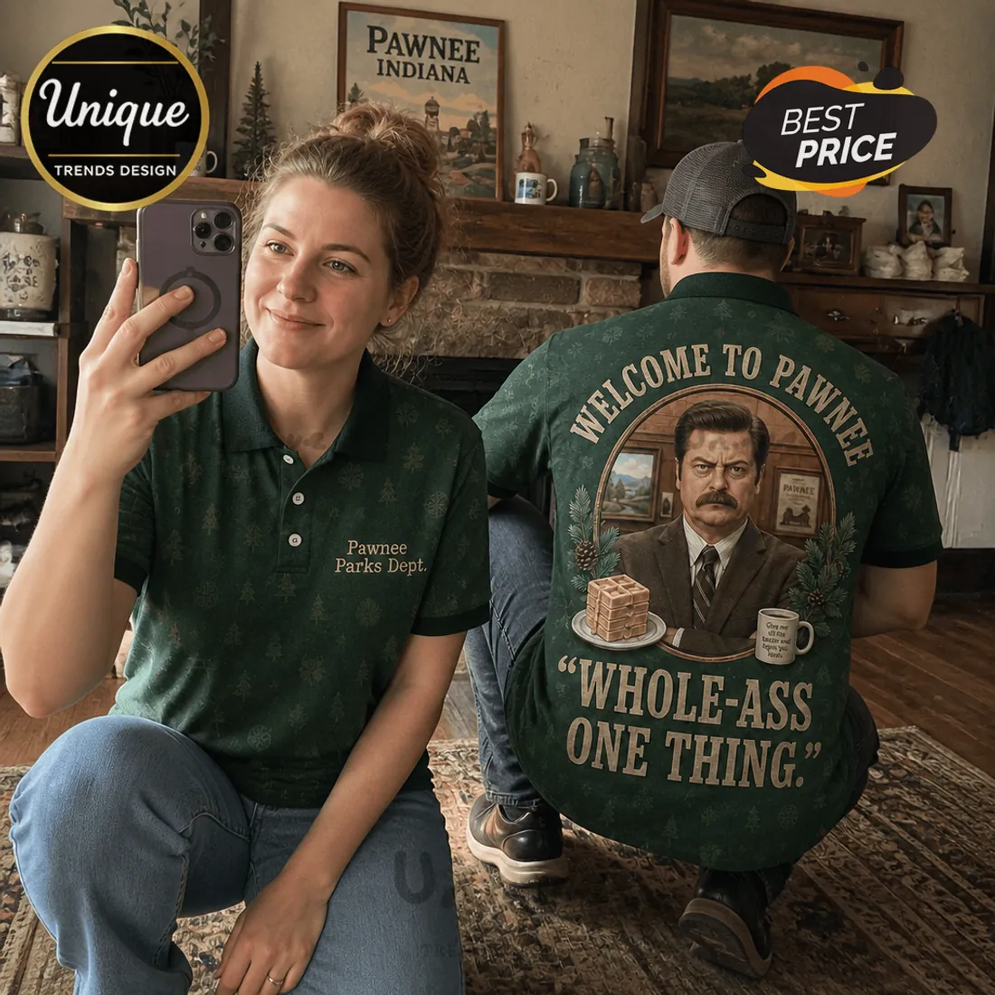 Parks and Recreation Ron Swanson Green Forest Polo Shirt Parks and Recreation Ron Swanson Green Forest Polo Shirt
