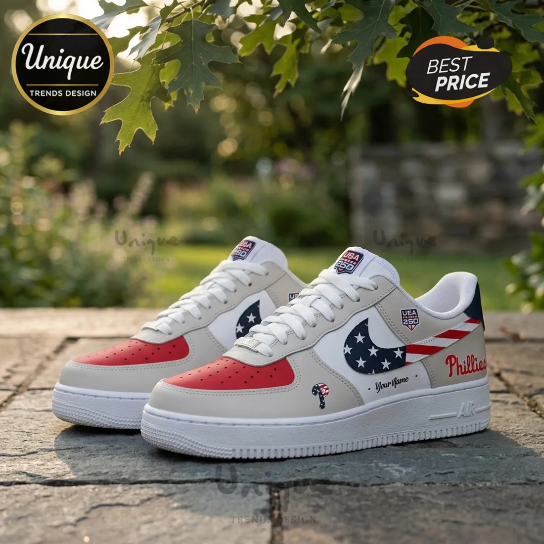 Philadelphia Phillies x USA 250 Commemorative 4th of July Air Force 1 Sneakers Philadelphia Phillies x USA 250 Commemorative 4th of July Air Force 1 Sneakers