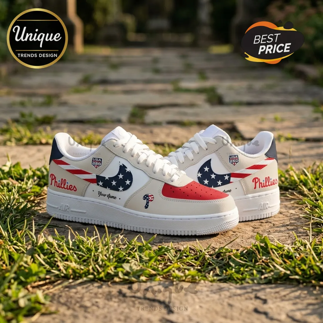 Philadelphia Phillies x USA 250 Commemorative 4th of July Air Force 1 Sneakers Philadelphia Phillies x USA 250 Commemorative 4th of July Air Force 1 Sneakers