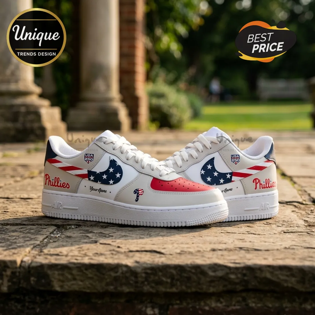 Philadelphia Phillies x USA 250 Commemorative 4th of July Air Force 1 Sneakers Philadelphia Phillies x USA 250 Commemorative 4th of July Air Force 1 Sneakers