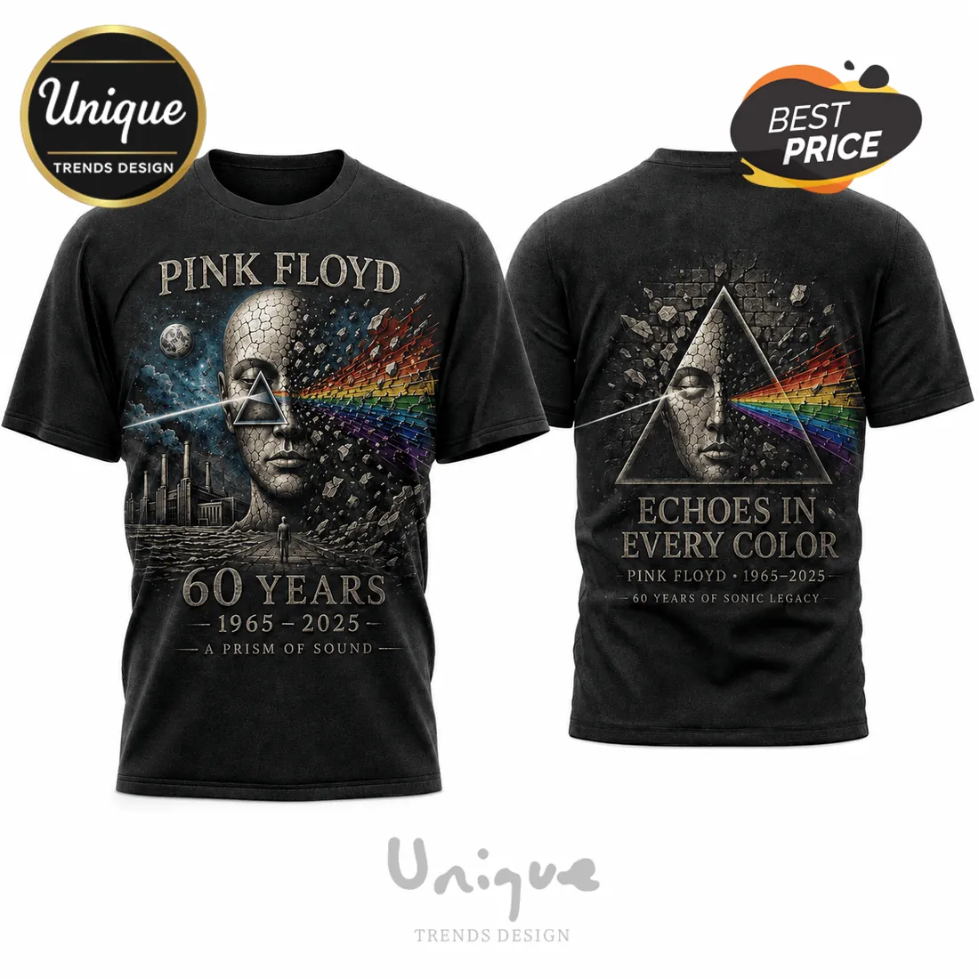 Pink Floyd 60 Years 1965-2025 Sonic Legacy Collectible Graphic T-Shirt Pink Floyd 60 Years 1965-2025 Sonic Legacy Collectible Graphic T-Shirt