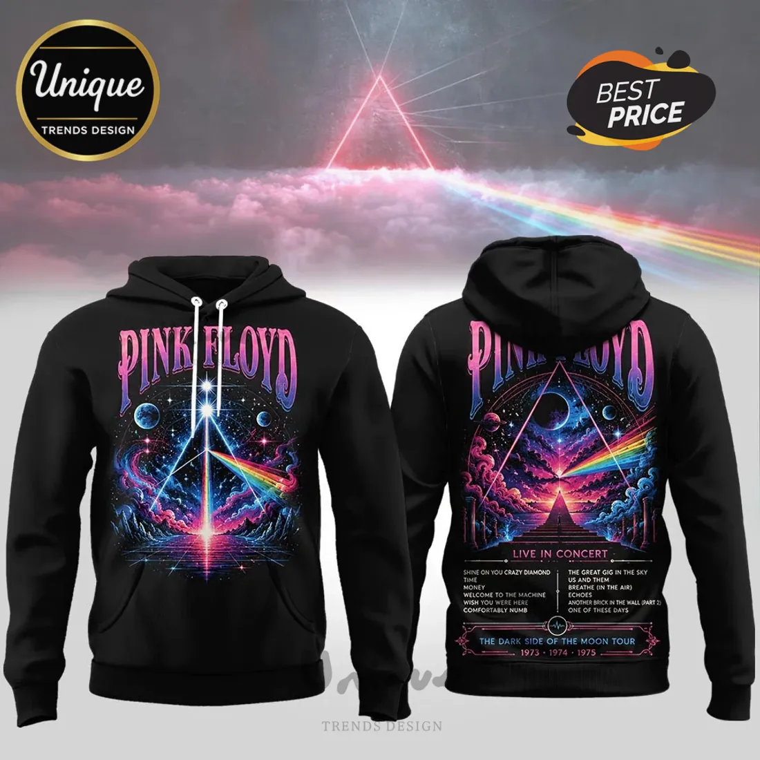 Pink Floyd The Dark Side Of The Moon Tour 1973-1975 Hoodie Pink Floyd The Dark Side Of The Moon Tour 1973-1975 Hoodie
