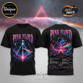 Black Pink Floyd graphic t-shirt featuring Prism art, space scenery, and 1973-1975 tour track list on the back.!