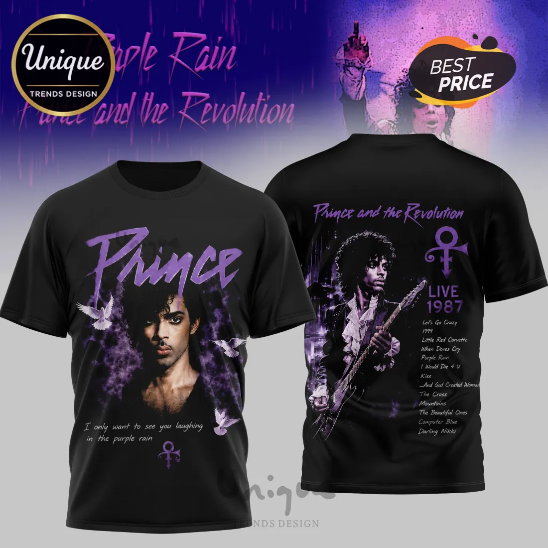 Prince and the Revolution Purple Rain Live 1987 Tour T-Shirt Prince and the Revolution Purple Rain Live 1987 Tour T-Shirt