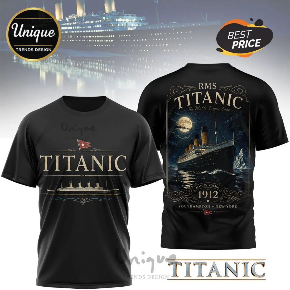 RMS Titanic Maiden Voyage 1912 Graphic Collectible T-shirt RMS Titanic Maiden Voyage 1912 Graphic Collectible T-shirt