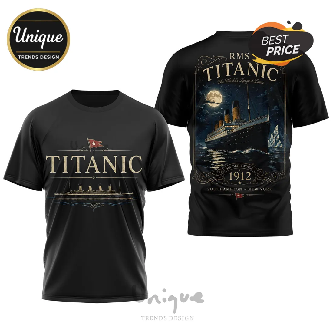 RMS Titanic Maiden Voyage 1912 Graphic Collectible T-shirt RMS Titanic Maiden Voyage 1912 Graphic Collectible T-shirt