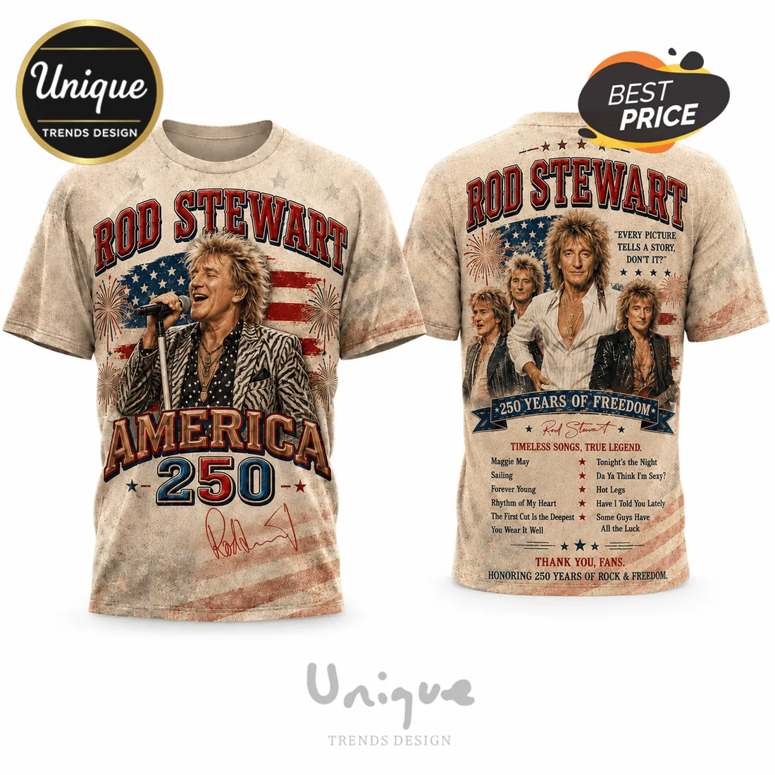 Rod Stewart America 250 Patriotic Celebration Tour Crewneck Shirt Rod Stewart America 250 Patriotic Celebration Tour Crewneck Shirt