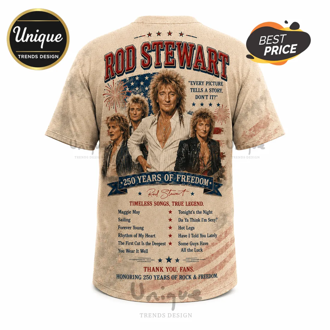 Rod Stewart America 250 Patriotic Celebration Tour Crewneck Shirt Rod Stewart America 250 Patriotic Celebration Tour Crewneck Shirt