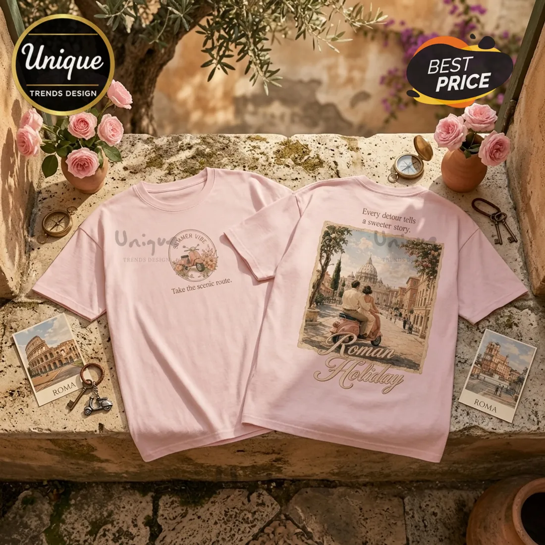 Roman Holiday Summer Vibes 2026 Cotton T-Shirt Roman Holiday Summer Vibes 2026 Cotton T-Shirt