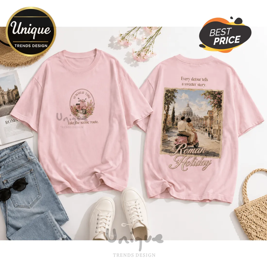 Roman Holiday Summer Vibes 2026 Cotton T-Shirt Roman Holiday Summer Vibes 2026 Cotton T-Shirt