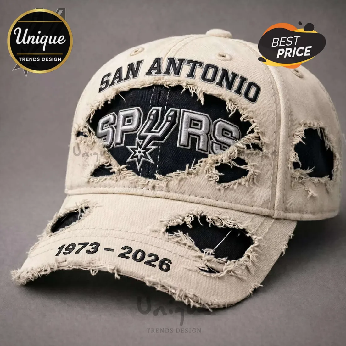 San Antonio Spurs 1973-2026 Anniversary Distressed Baseball Cap San Antonio Spurs 1973-2026 Anniversary Distressed Baseball Cap