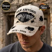 San Antonio Spurs 1973-2026 Anniversary Distressed Baseball Cap